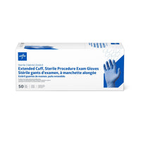 Medline Sterile Powder-Free Nitrile Exam Glove Extended Cuff 12" Blue - M