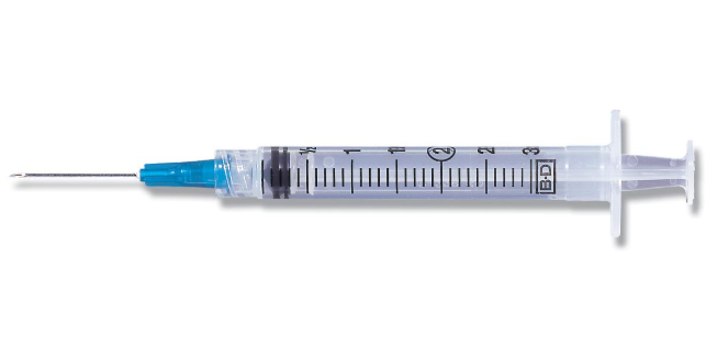 BD Syringe with Standard Hypodermic Needle 3cc 25G x 1"