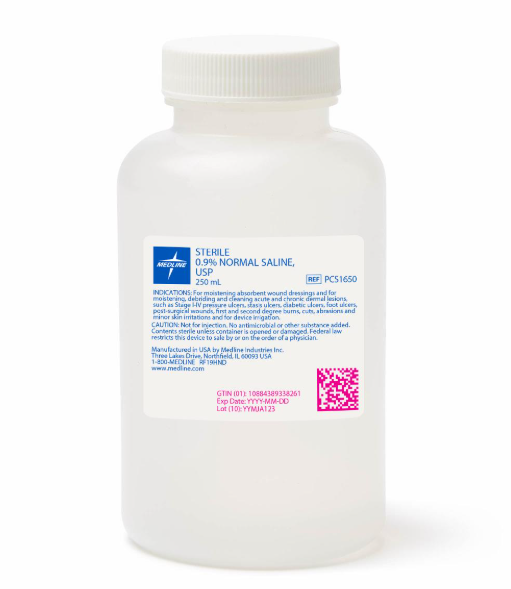 Medline Sterile 0.9% Normal Saline USP 250 mL bottle