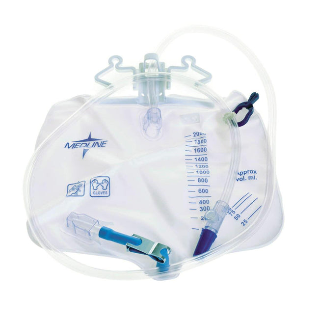 Medline Urinary Drain Bag Anti-Reflux Tower and Metal Clamp Drainage Port 2,000mL