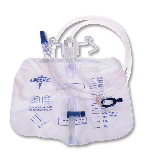 Medline Urinary Drain Bag Anti-Reflux Tower and Metal-Free Slide-Tap Drainage Port 2,000mL