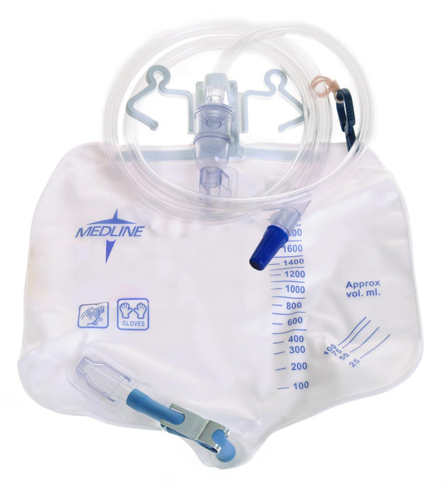 Medline Urinary Drain Bag Anti-Reflux Device and Metal Clamp Drainage Port 2,000mL