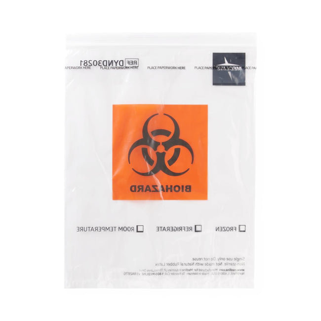 Medline Biohazard Zipping Lab Specimen Bag 8" x 8"