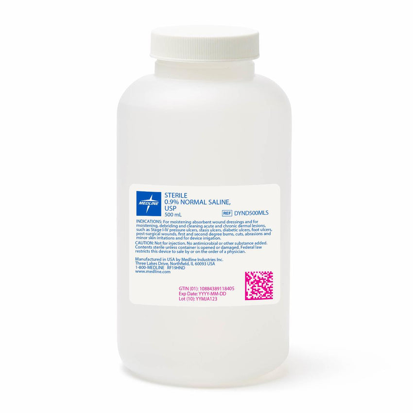 Medline Sterile 0.9% Normal Saline 500 mL Bottle