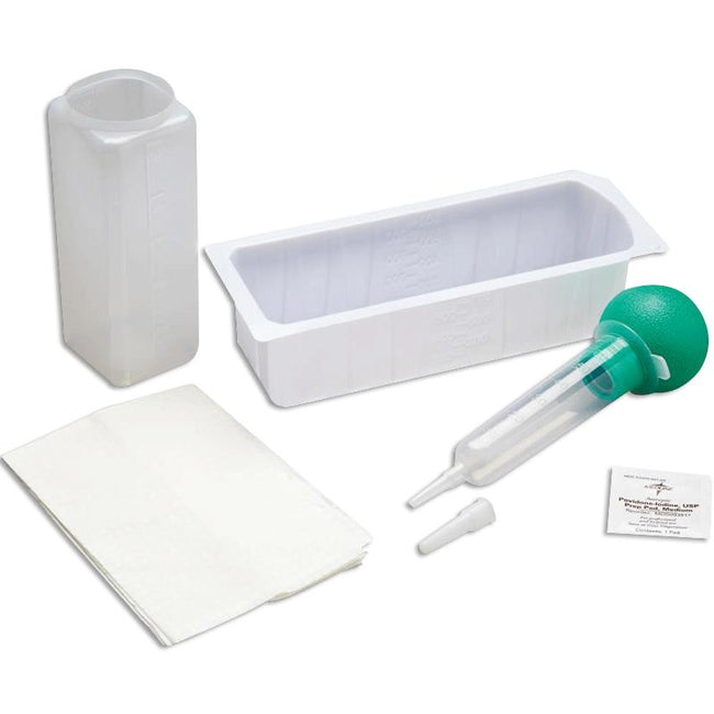Medline Sterile Irrigation Tray with Bulb Syringe Povidone-Iodine pad jar drape CSR wrap