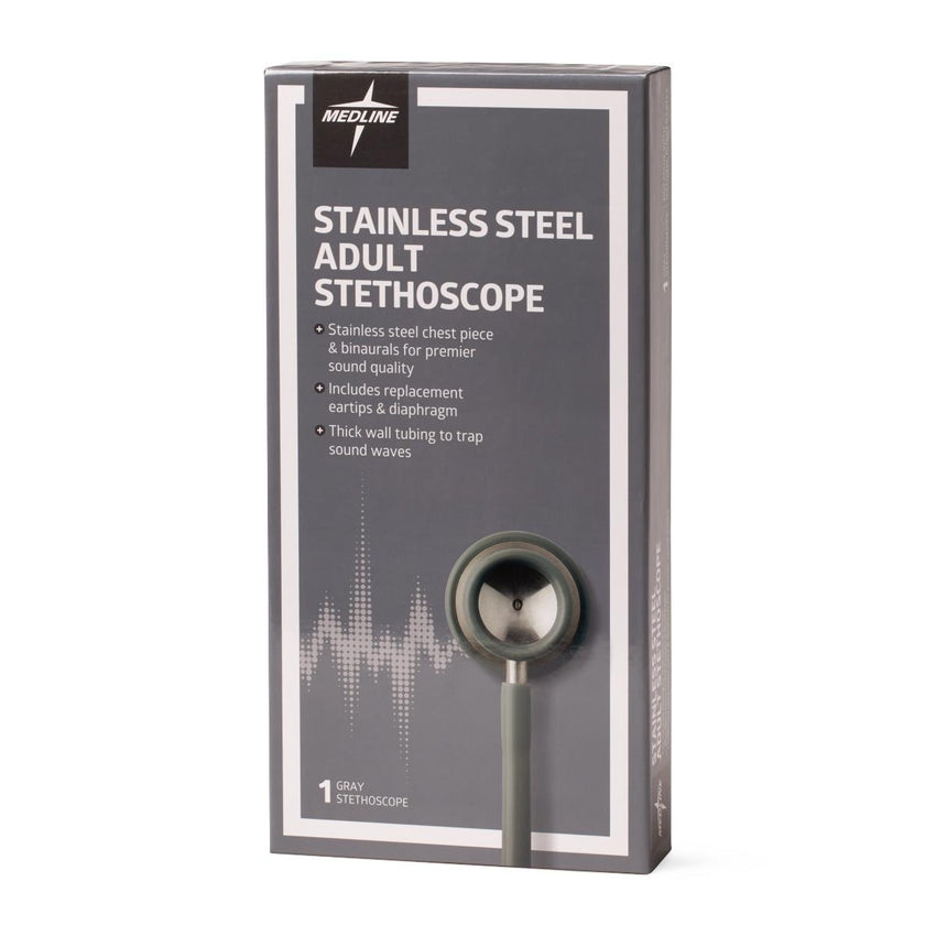 Medline Elite Dual-Head Stainless-Steel Stethoscope, 22" (56 cm); Gray EACH
