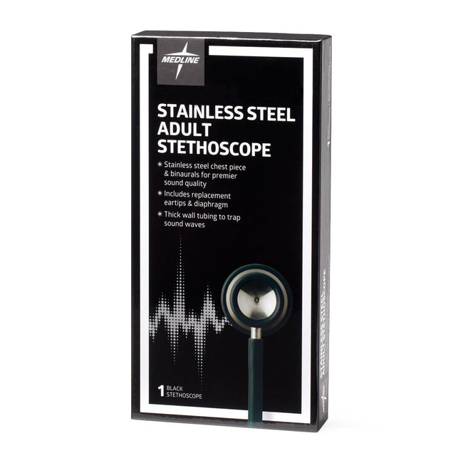 Medline Elite Dual-Head Stainless-Steel Stethoscope, 22" (56 cm), Black