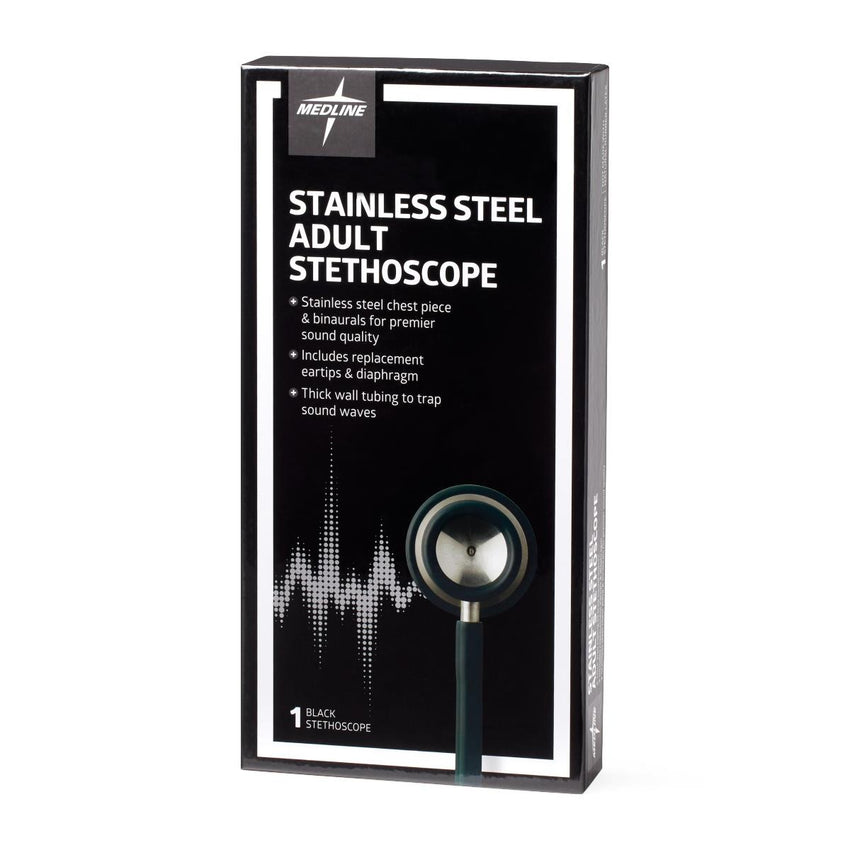 Medline Elite Dual-Head Stainless-Steel Stethoscope, 22" (56 cm); Black EACH