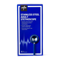 Medline Elite Dual-Head Stainless-Steel Stethoscope, 22" (56 cm); Blue EACH