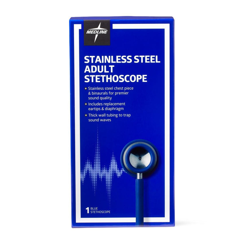 Medline Elite Dual-Head Stainless-Steel Stethoscope, 22" (56 cm); Blue EACH