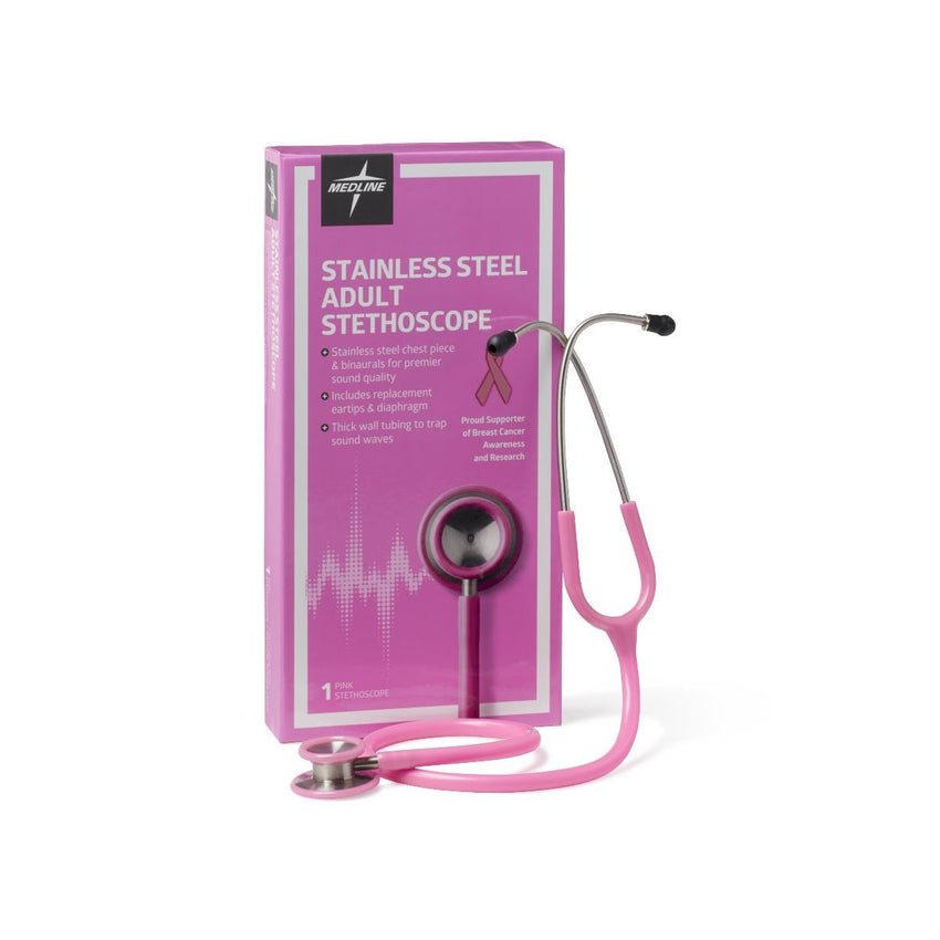Medline Elite Dual-Head Stainless-Steel Stethoscope, 22" (56 cm); Pink EACH