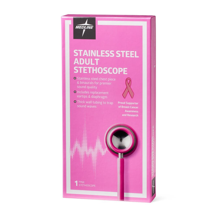 Medline Elite Dual-Head Stainless-Steel Stethoscope, 22" (56 cm); Pink EACH