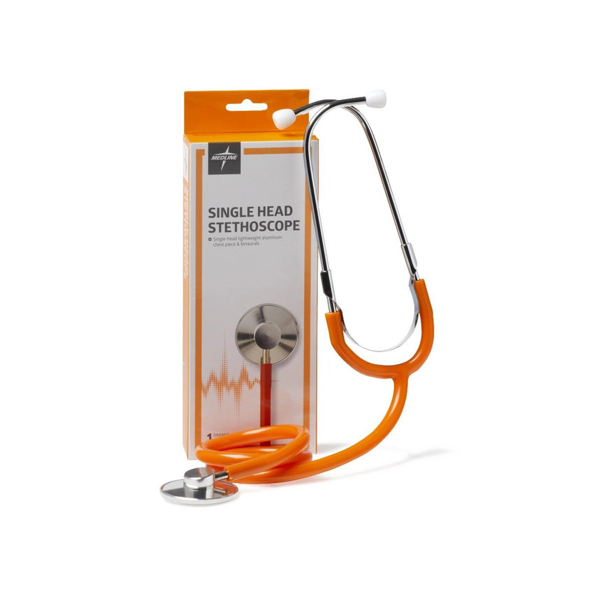 Medline Lightweight Single-Head Stethoscope, 22" (56 cm), Orange