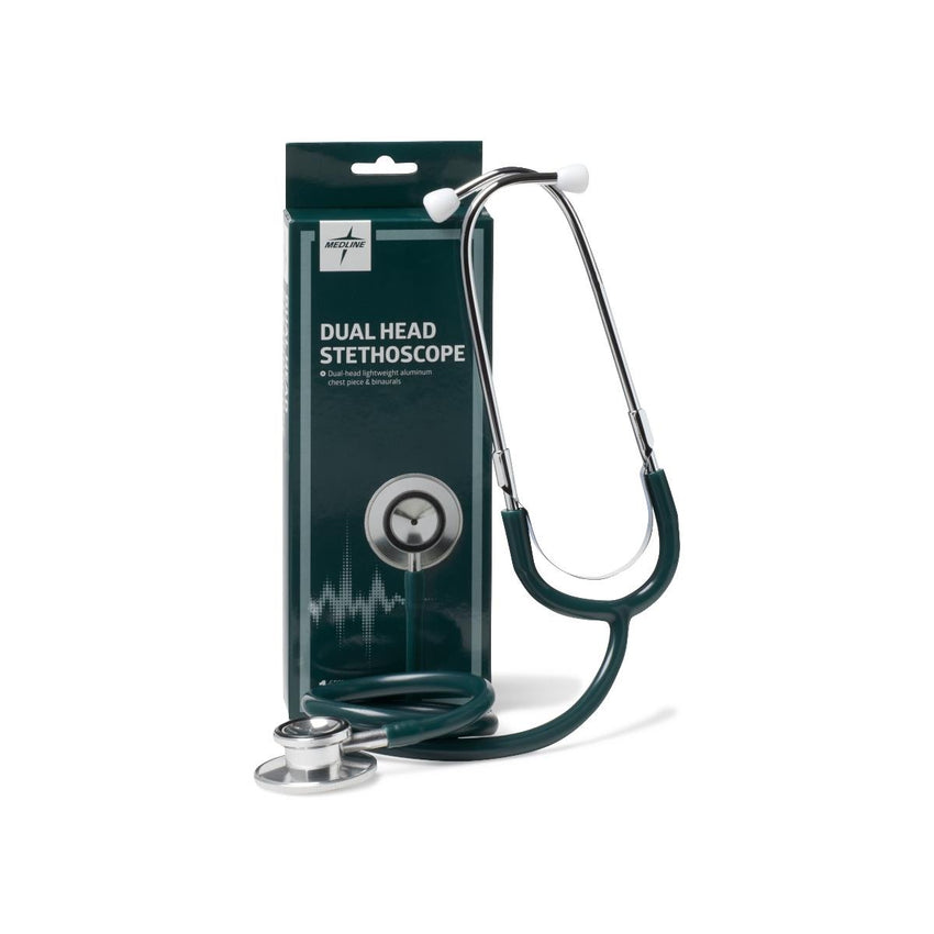 Medline Lightweight Dual-Head Stethoscope, 22" (56 cm); Green EACH