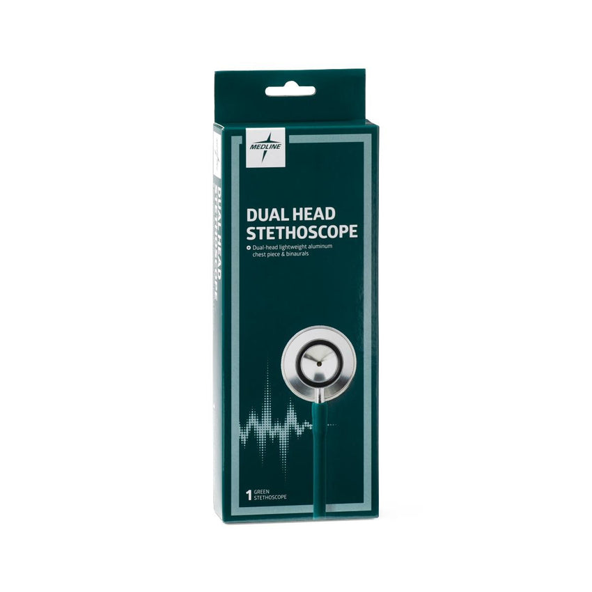 Medline Lightweight Dual-Head Stethoscope, 22" (56 cm); Green EACH