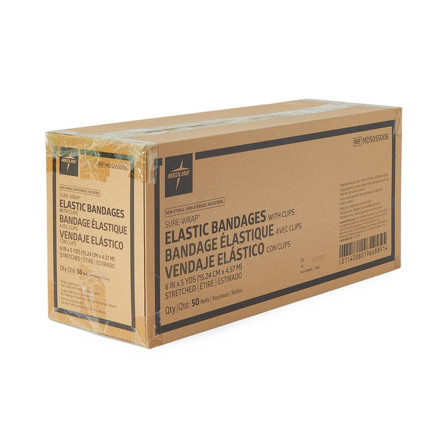 Medline Sure-Wrap Wraparound Elastic Bandage with Clips 6" x 5 yd.