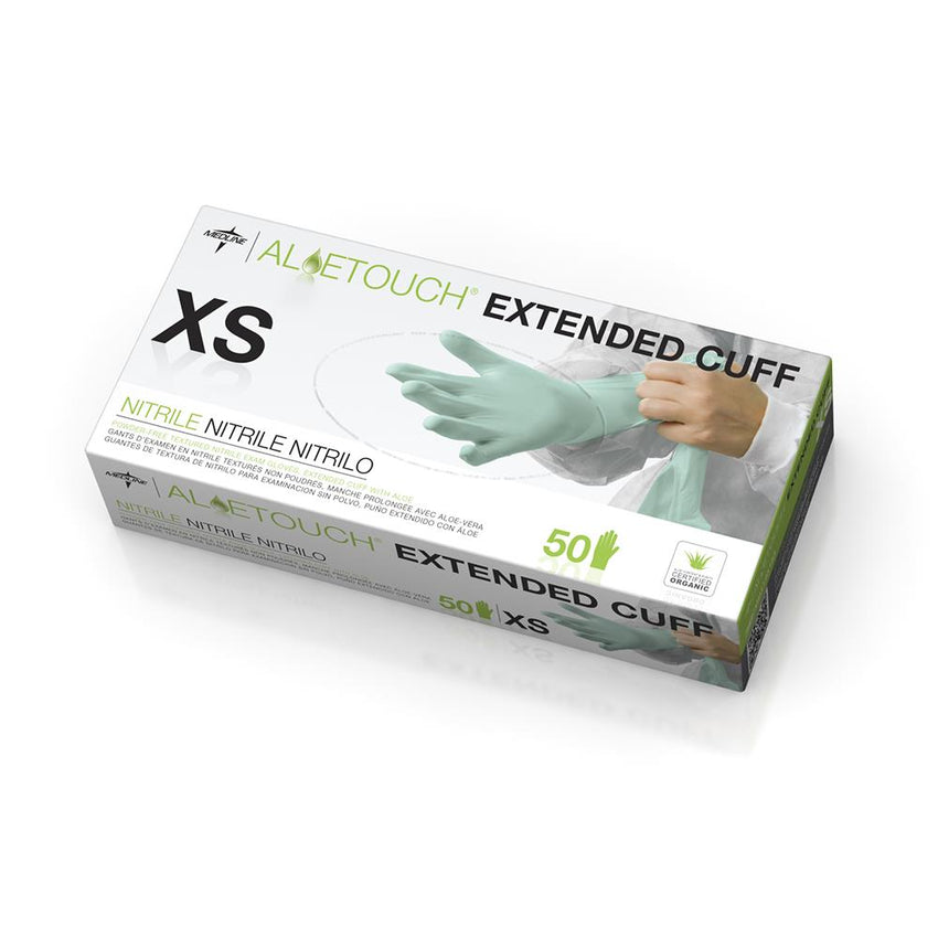 AloeTouch Powder-Free Nitrile Chemo Exam Glove Extended Cuff 12" Green - Extra Small