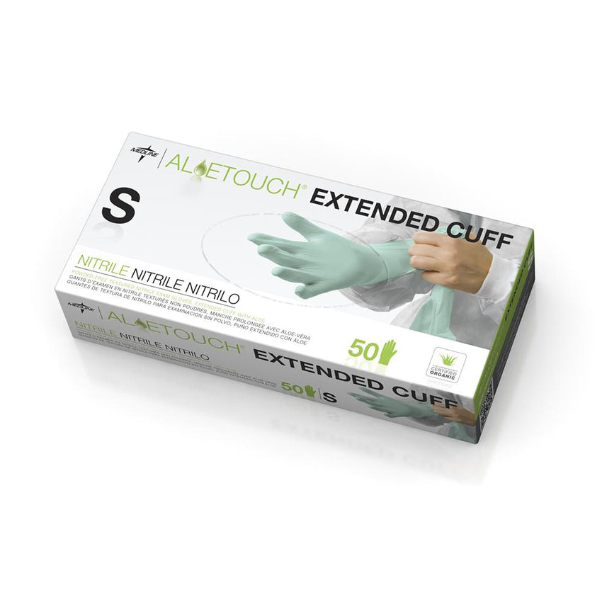 AloeTouch Powder-Free Nitrile Chemo Exam Glove Extended Cuff 12" Green - Small