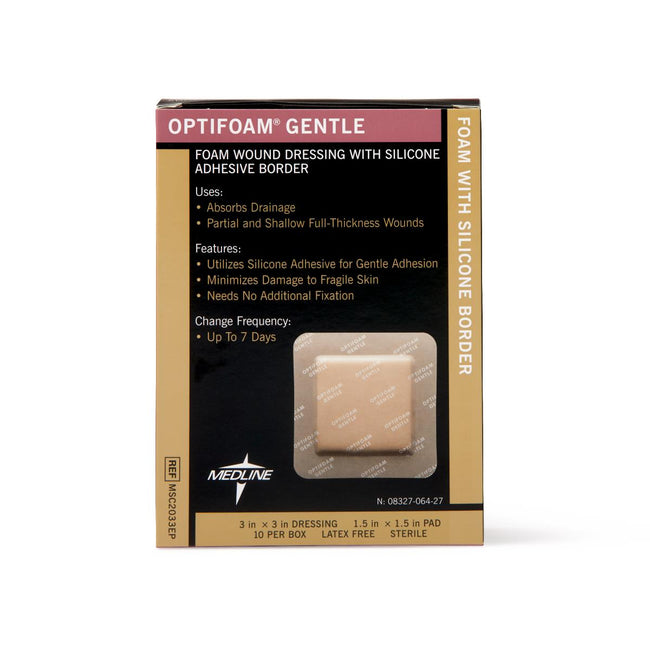 Medline Optifoam Gentle Silicone Adhesive Foam Dressing with Border  3" x 3"
