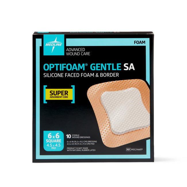 Medline Optifoam Gentle Silicone Adhesive Super Absorbent Foam Dressing with Border 6" x 6"
