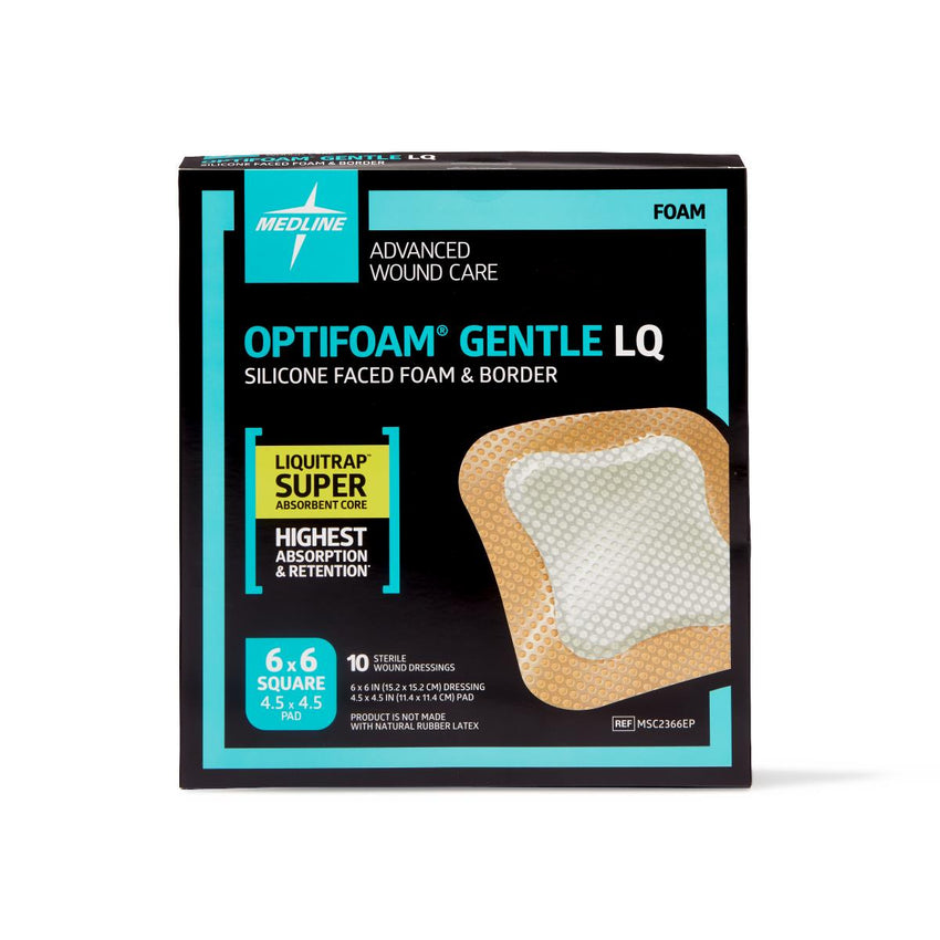 Medline Optifoam Gentle Silicone Adhesive Liquid Trap Foam Dressing with Border 6" x 6"