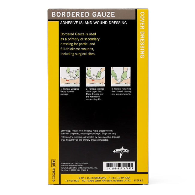 Medline Bordered Gauze Adhesive Island Wound Dressing 7.5 x 15 cm with 4 x 10 cm Pad