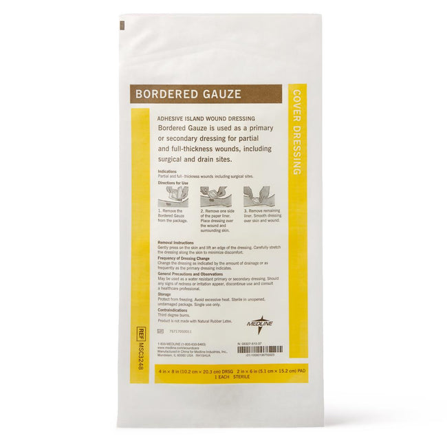Medline Bordered Gauze Adhesive Island Wound Dressing 10 x 20 cm with 5 x 15 cm Pad