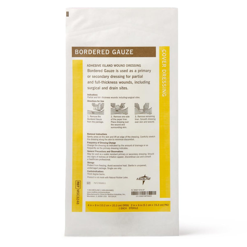 Medline Bordered Gauze Adhesive Island Wound Dressing 10 x 20 cm with 5 x 15 cm Pad