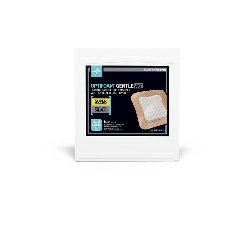 Medline Optifoam Gentle Ag+ Silicone-Faced Foam Dressing 4" x 4"