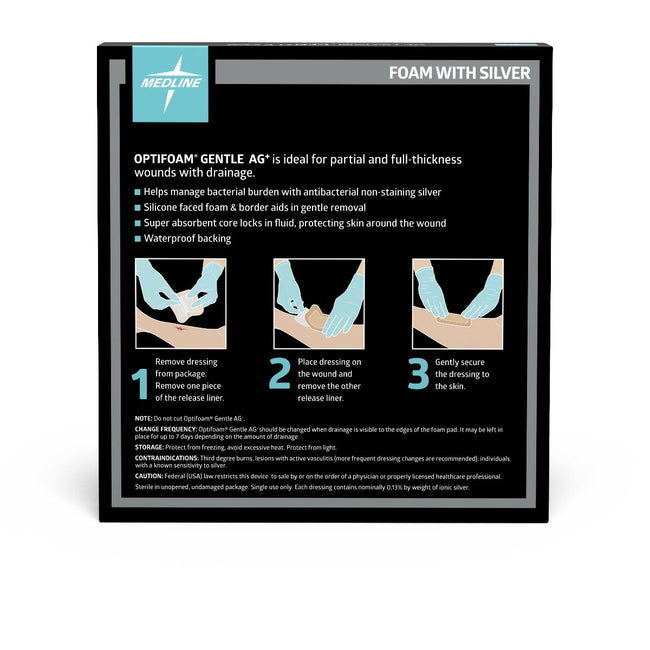 Medline Optifoam Gentle Ag+ Silicone-Faced Foam Dressing 6" x 6"