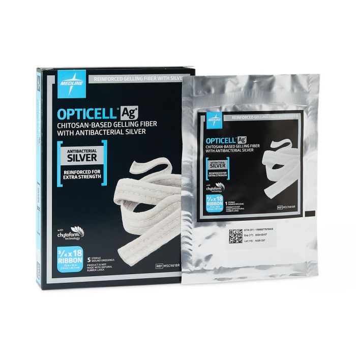 Medline Opticell Ag+ Silver Antibacterial Gelling Fiber Wound Dressing 0.75" x 17.75"