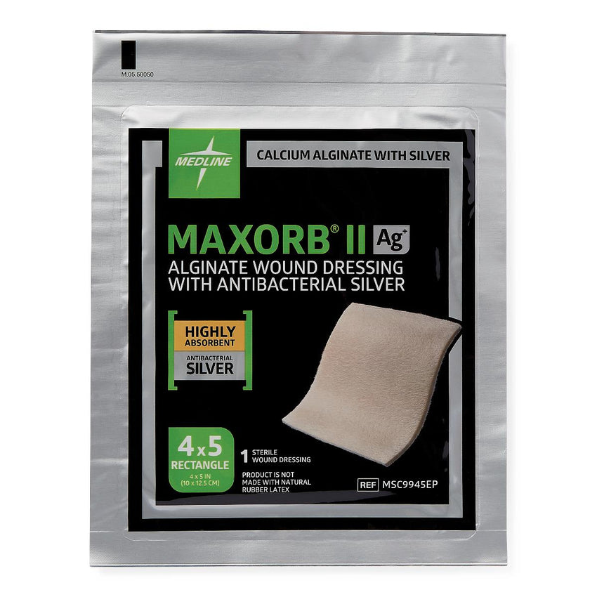 Medline Maxorb II Ag Silver 100%-Calcium Alginate Dressing 4" x 4.75"