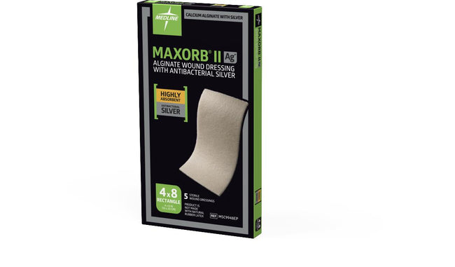 Medline Maxorb II Ag Silver 100%-Calcium Alginate Dressing 4" x 8"