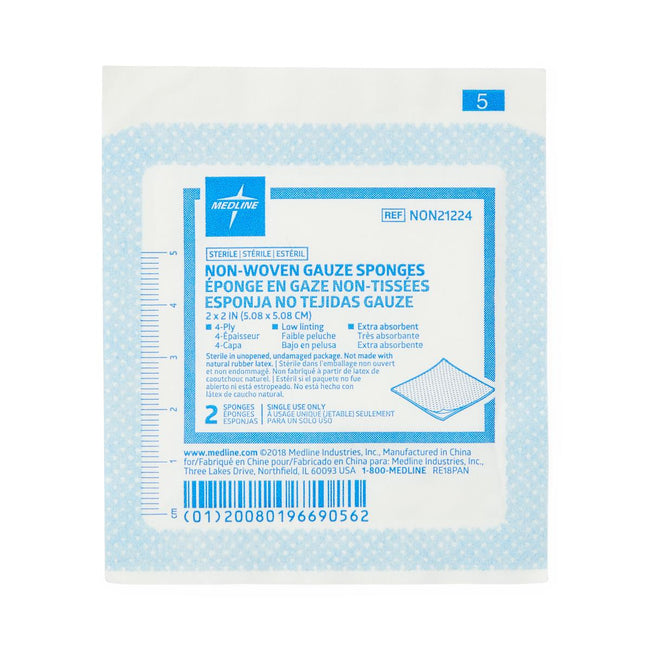 Medline Sterile Non-Woven Gauze Sponge; 4-Ply 2" x 2"
