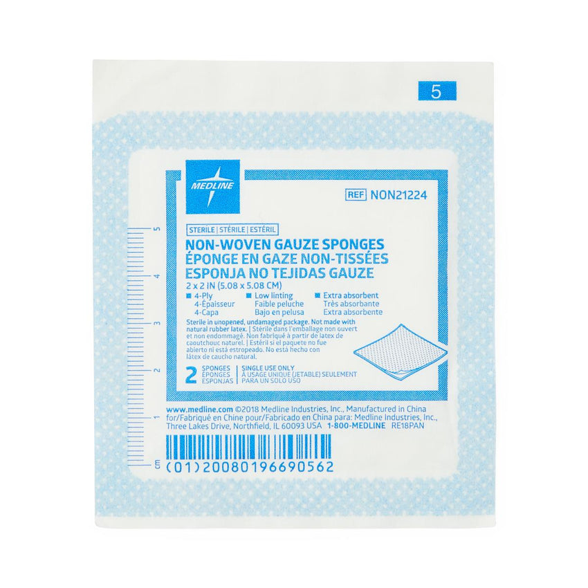 Medline Sterile Non-Woven Gauze Sponge; 4-Ply 2" x 2"