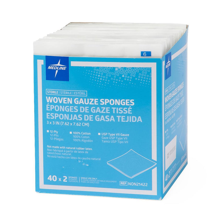 Medline Economical Sterile 100%-Cotton Woven Gauze Sponge 12 Ply 3" x 3"