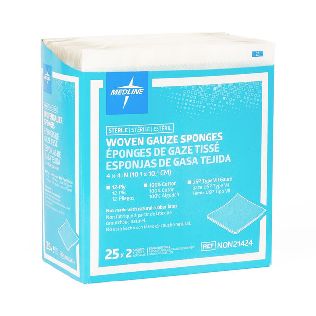 Medline Economical Sterile 100%-Cotton Woven Gauze Sponge 12 Ply  4" x 4"