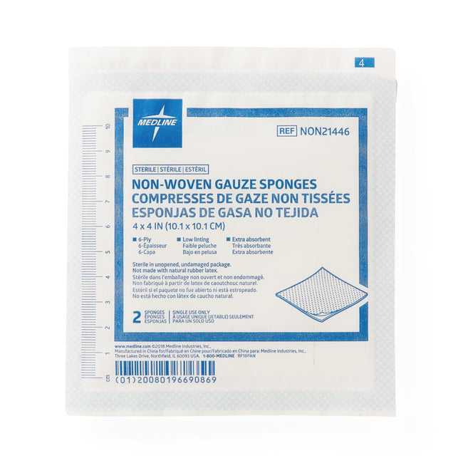 Medline Sterile Non-Woven Gauze Sponge; 6-Ply 4" x 4"