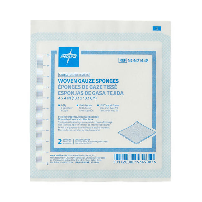 Sterile 100%-Cotton Woven Gauze Sponge 8-Ply 4" x 4"