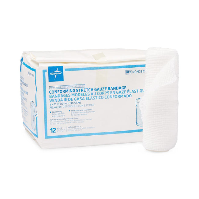 Medline Conforming Stretch Gauze Bandage 4" x 75" Non-Sterile