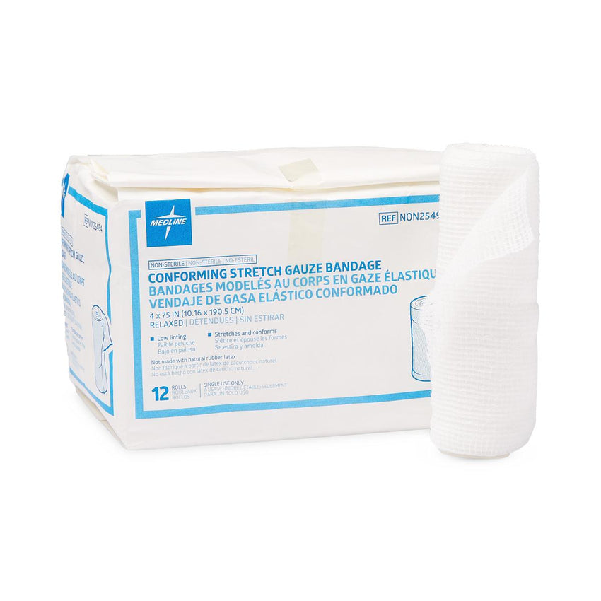 Medline Conforming Stretch Gauze Bandage 4" x 75" Non-Sterile
