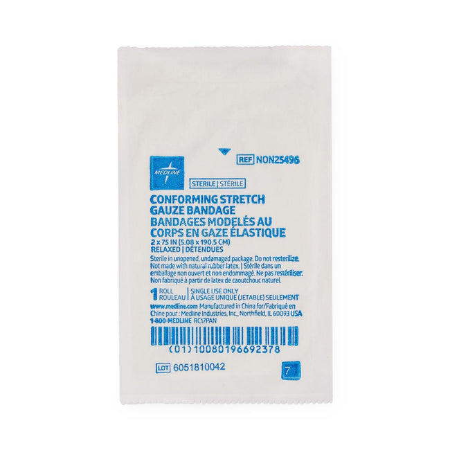 Medline Conforming Stretch Gauze Bandage 2" x 75" Sterile