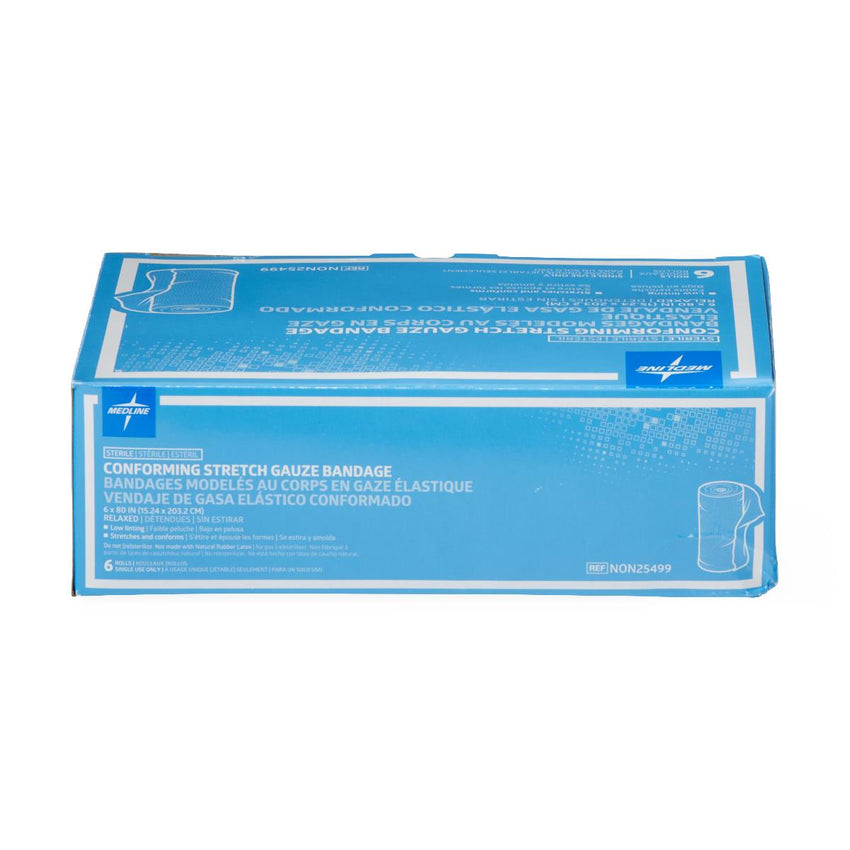 Medline Conforming Stretch Gauze Bandage 6" x 80" Sterile