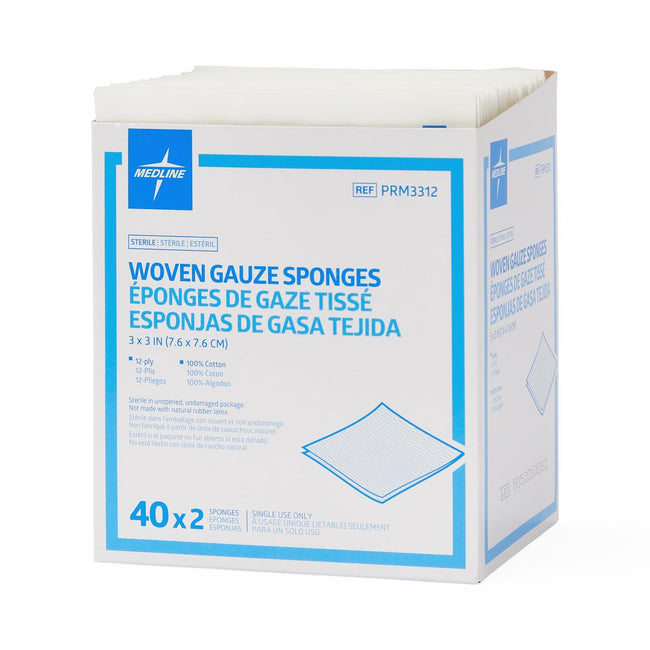 Medline Economical Sterile Woven Gauze Sponge; 12-Ply 3" x 3"