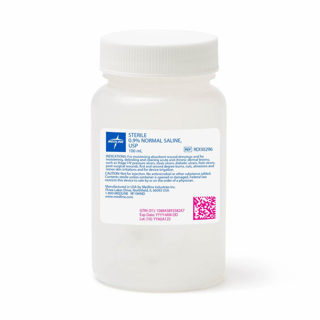 Medline Sodium Chloride Saline Solution for Irrigation with Screw Top 100 mL