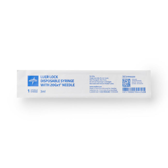 Medline Syringe with Standard Hypodermic Needle 3cc 20G x 1"